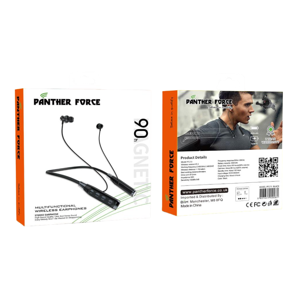 Panther Force Multifunctional Wireless Earphones - PF273 || Bluetooth 5.0, High-Quality Sound, Sweat-Resistant, Long Battery Life, Ergonomic Fit Panther Force Multifunctional Wireless Earphones - PF273 || Bluetooth 5.0, High-Quality Sound, Sweat-Resistant, Long Battery Life, Ergonomic Fit